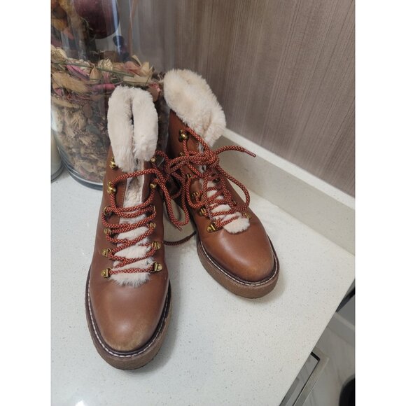 J CREW Shoes - J Crew Women’s Brown Leather Faux Fur Nordic Winter Boots Crepe Soles Sz 8
